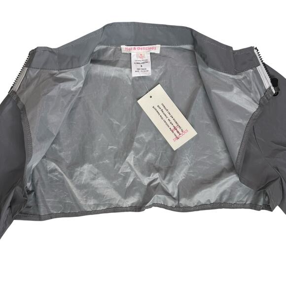 Gray Cropped Windbreaker Jacket Sz Small Reflective Fabric Bolero Style Festival - Picture 13 of 15
